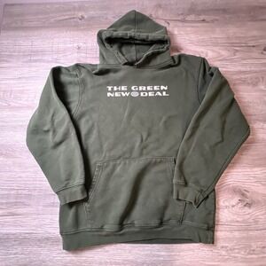 Bayside Hoodie Unisex Medium Green The Green New Deal AOC Graphic Sweatshirt